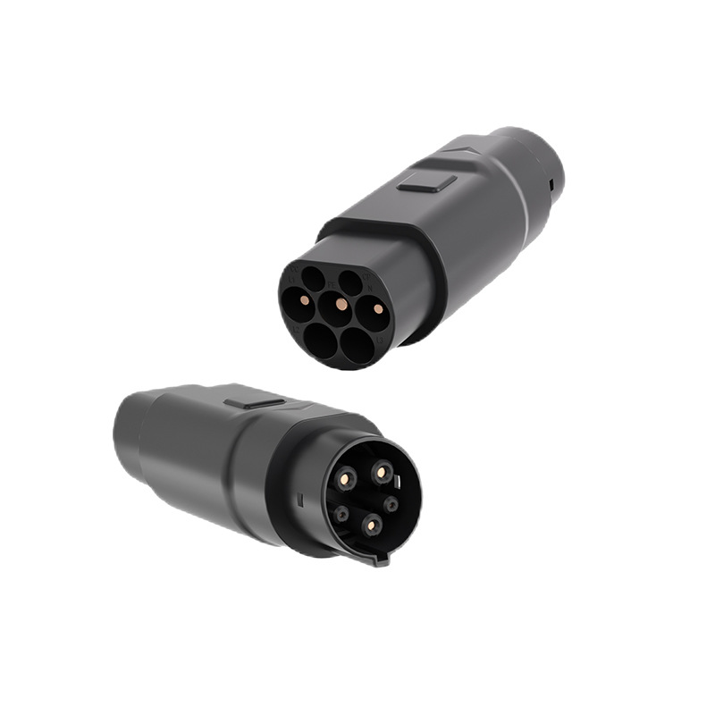 Type 2 to Type 1 AC charging adapter, showing both ends