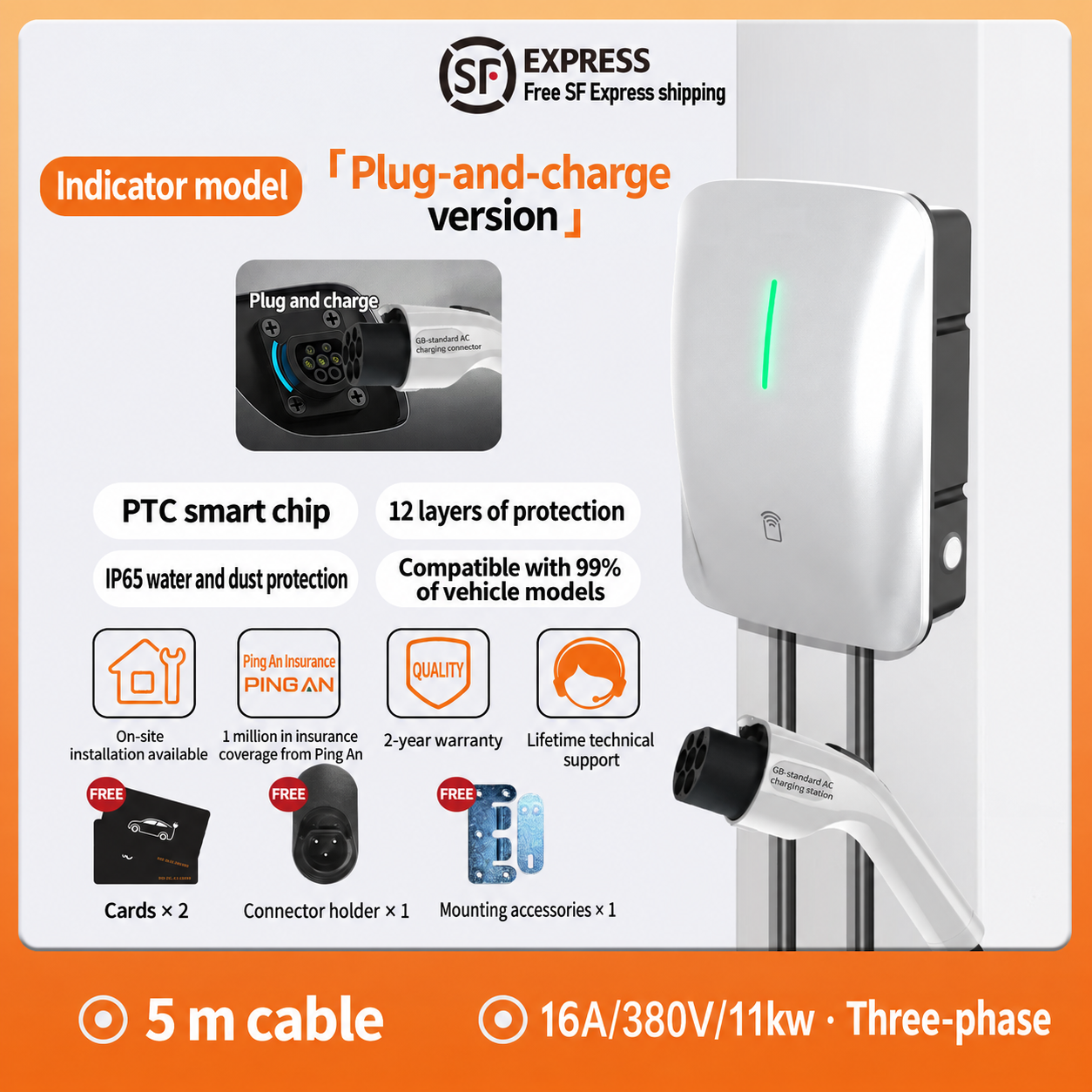 11 kW · 5 m · Plug-and-charge configuration