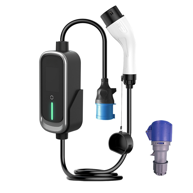 Portable charger platform exterior with charging cable and supply-connection illustration