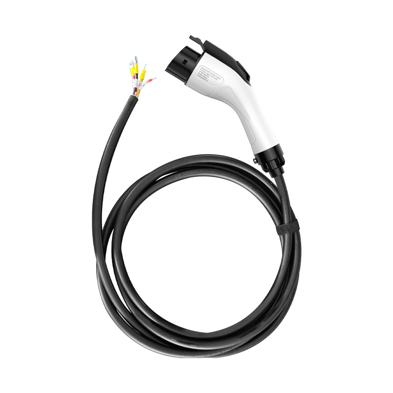 Complete US-style AC connector, coiled black cable and equipment-side conductor tails
